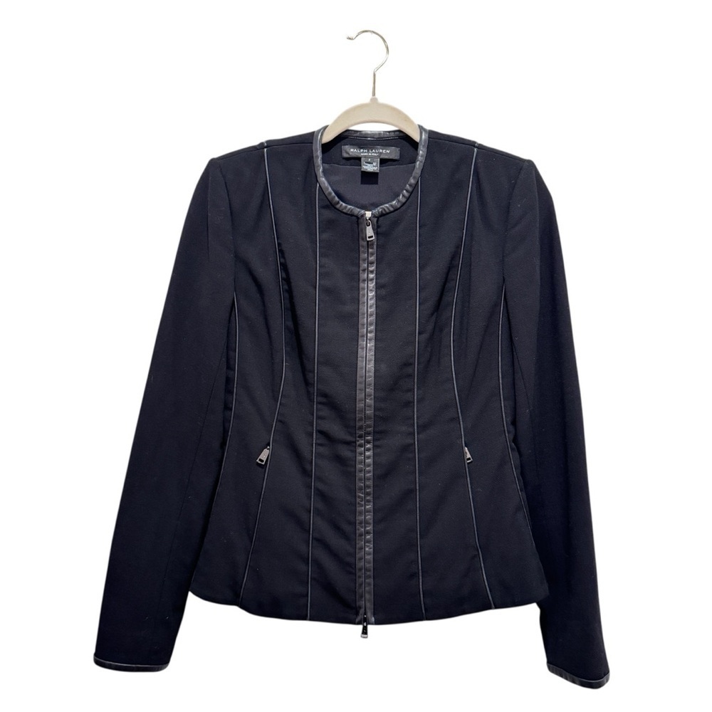 Ralph Lauren Black Label Made in Italy Wool Leather Jacket Preppy Moto Black 2